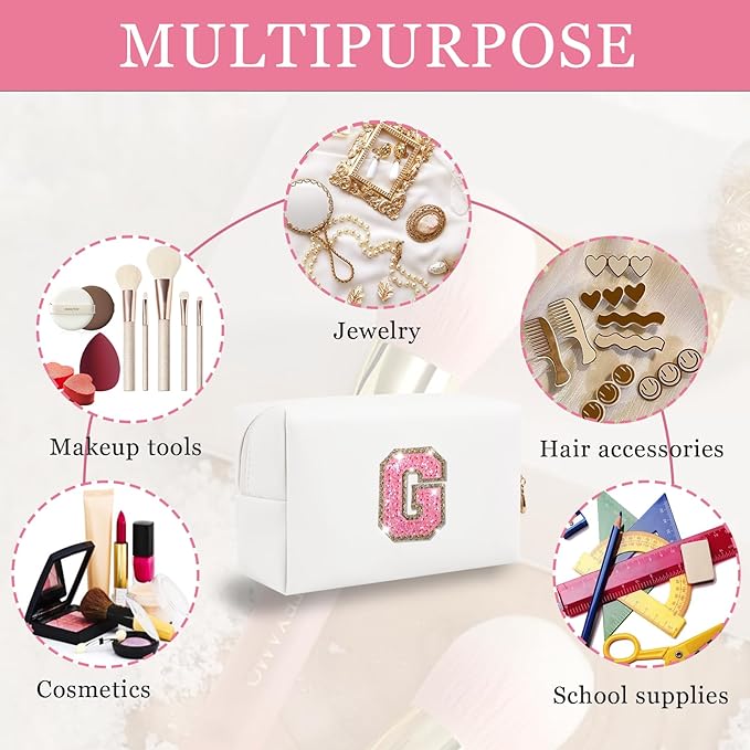 Initial letter patch makeup bag,