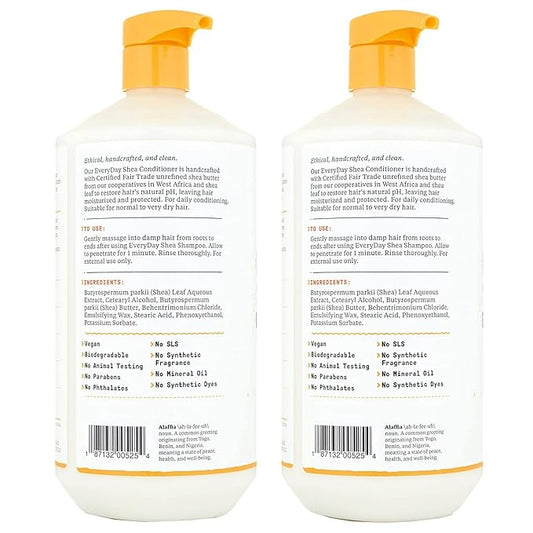 Alaffia EveryDay Shea Conditioner, Moisturizes, Restores and Protects, Made with Fair Trade Shea Butter, Cruelty Free, No Parabens, Vegan, Unscented, 2 Pack, 32 Fl Oz Ea