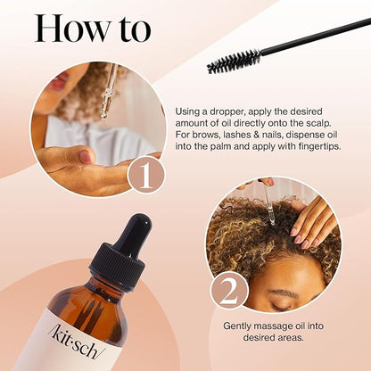 Kitsch Organic Castor Oil For Hair Growth, Castor Oil Organic Cold Pressed Unrefined Glass Bottle, 100% Pure, For Face, Skin, Lashes, Brows, Scalp, Nails & Belly Button, Hexane Free, USDA - 2oz