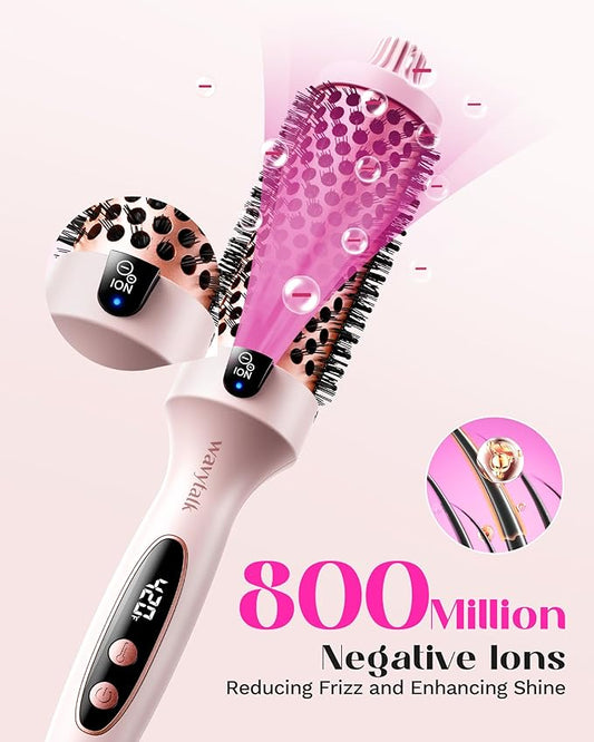 Wavytalk Thermal Brush, Blowout Boost 1.5 inch Heated Round Brush for Blowout Look, Dual Voltage, Pink, Sakura, Tourmaline Ceramic, Negative Ion Technology, 5 Temperature Settings, Less Damage