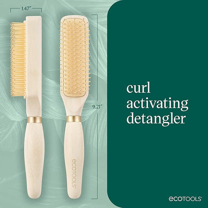 EcoTools Curl Activating Detangler Hairbrush, Gently Detangle Wet Hair, Style, Define, & Enhance Curly & Wavy Hair, Less Hair Breakage & Fall Out, Renewable Bamboo, Vegan & Cruelty-Free, 1 Count