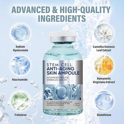 Stem Cell Serum for Face, Microneedling Serum, Stem Cell Solution Ampoule to Use with and without Micro Needling, Anti Aging & Smooth Wrinkles, 1.2 OZ