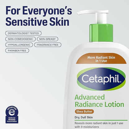 Cetaphil Body Lotion, Advanced Radiance Lotion with Shea Butter for Dry, Sensitive Skin, 8 oz Pack of 3, Fragrance Free, Hypoallergenic, Non-Comedogenic