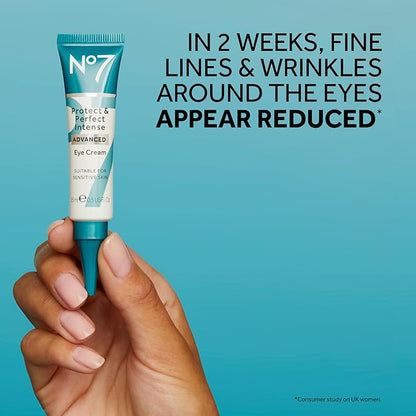 No7 Protect & Perfect Eye Cream - Intense Advanced Under Eye Cream for Dark Circles - Enriched with Hydrating Hyaluronic Acid and Nourishing Shea Butter to Revive Tired-Looking Eyes (0.5 Fl Oz)
