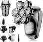 Detachable Head Shavers, SHPAVVER 5 in 1 Electric Razor IPX7 Waterproof for Bald Men, Wet Dry LED Display Rechargeable 7D Rotary Shaver Grooming Kit with Type C Charge A，Gray Black