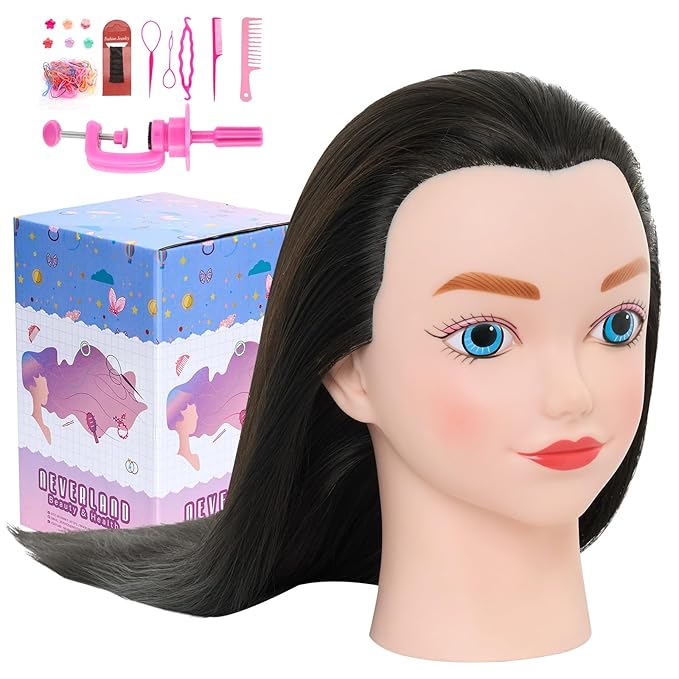 Neverland Beauty Mannequin Head with Hair, 20 Inch Cosmetology Manikin Practice Braiding Doll Head for Hair Styling, Training Head for Braiding Hairdressing for Kids #1B