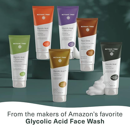 Botanic Tree Glycolic Acid Exfoliating Face Wash for Men - Facial Exfoliating Cleanser, Face Scrub - 10% Glycolic Acid with Activated Charcoal - Travel Size - 6 fl oz