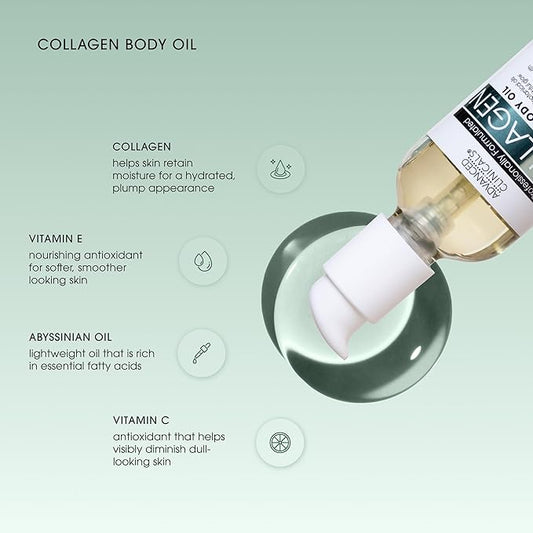 Advanced Clinicals Hydrating Collagen Oil For Body & After Shower | Visible Anti Aging Moisturizing Collagen Body Oil For Women & Men Helps Soften Appearance Of Crepe Skin & Wrinkles, 3.8 Fl Oz