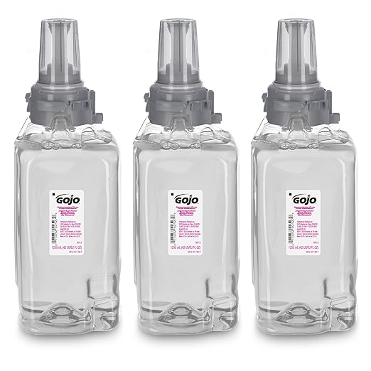 GOJO Antibacterial Foam Handwash, Plum Fragrance, 1250 mL Soap Refill ADX-12 Push-Style Dispenser (Pack of 3) - 8812-03