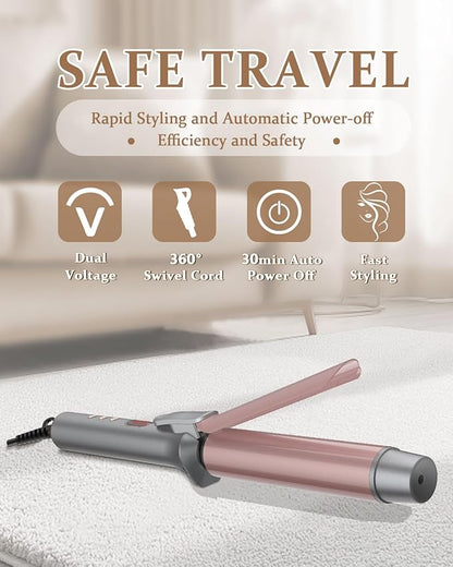 YEEGOR 1 1/4 Inch Curling Iron, Extra Long Ceramic Barrel Curling Iron for Long Hair Get Wavy Curls,Dual Voltage Hair Curler for Travel,Rose Gold