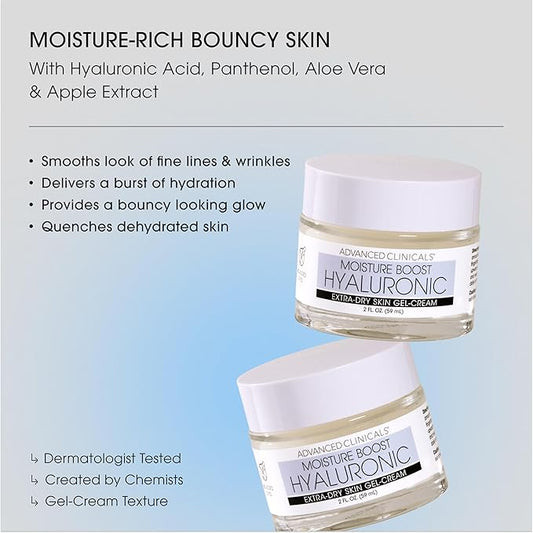 Advanced Clinicals Hyaluronic Acid Moisturizer Gel Face Cream W/Vitamin E + B5 | Hydrating & Brightening Vitamin C Face Lotion Hydrates Dry Skin & Improve Look Of Wrinkles & Fine Lines, 2 Fl Oz