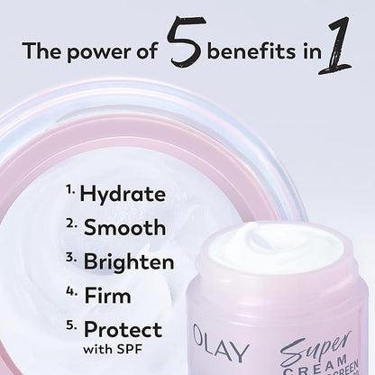 Olay Super Cream with Sunscreen SPF 30, 15 mL, Trial Size Ultra Lightweight Face Moisturizer - Vitamin C, Hyaluronic Acid, Niacinamide, Collagen Peptide - Hydrate, Smooth, Brighten, Firm, and Protect