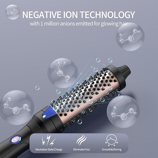 K&K Ceramic Tourmaline Ionic 1.25 Inch Heated Curling Brush - Volumizing Hot Brush for Root Volume, Loose Curls and Styling
