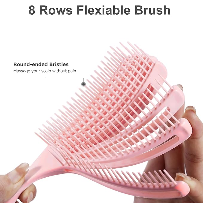 Detangler Brush for Curly Hair, Hairbrush Set for Wet Dry Curl Straight Thick Thin, Pain-Free Hair Brushing, Small Size for Travelling, Curly Brush for Women Men Kid (Pink and Blue)
