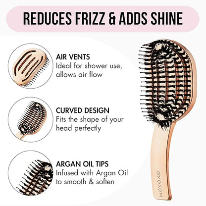 MOYOKO Detangling Brush for Fine, Wavy, Straight, Curly, and Thick Hair - Vented No-Pull Detangler (Rose Gold Chrome)