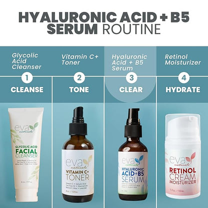 Eva Naturals Hyaluronic Acid + B5 Serum - Deeply Hydrating and Moisturizing for All Skin Types, Unisex