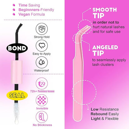 Pawotence Lash Extension Kit DIY 280pcs Lash Clusters Eyelash Extension Kit, 9-16mm 30D 40D Individual Lashes Kit with Lash Bond and Seal, Lash Tweezers for Self Use (30D&40D, 0.07D, 9-16mm, Kit)