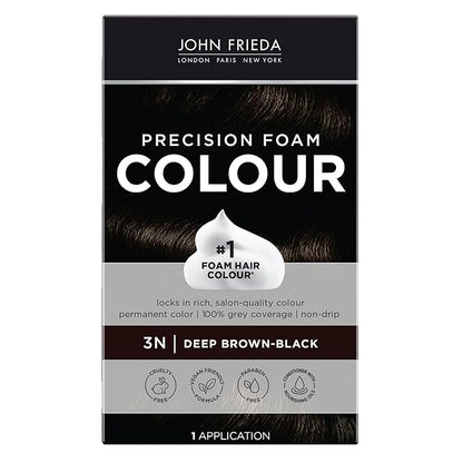 John Frieda Precision Foam Colour, Deep Brown Black 3N, Full-coverage Hair Color Kit, Anti-Fade Gray Coverage, Deep Color Saturation Hair Dye, 1 Application