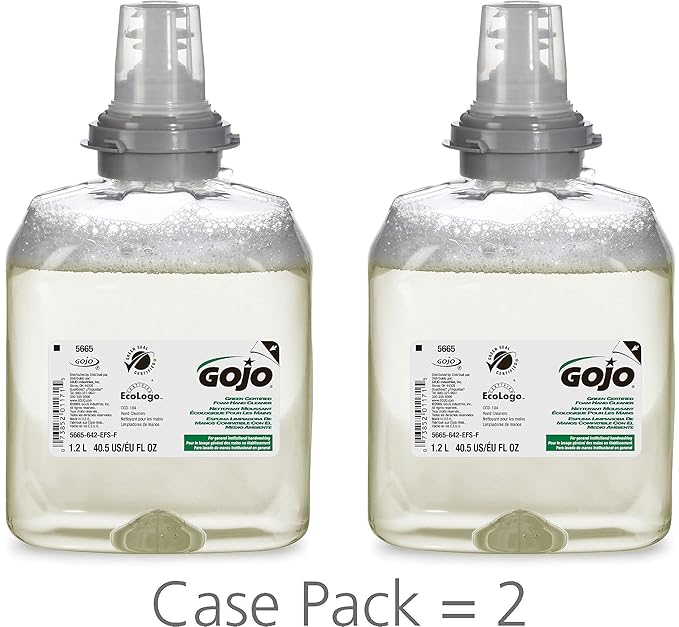 GOJO Green Certified Foam Hand Cleaner, Fragrance Free, EcoLogo Certified, 1200 mL Hand Soap Refill TFX Touch-Free Dispenser (Pack of 2) – 5665-02