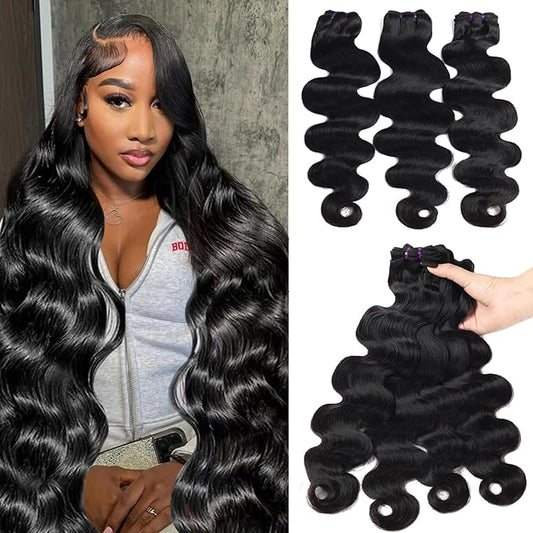 Beauty Queen 4 Bundles Human Hair Body Wave (20 20 20 20 Inch) 16A Grade Unprocessed Human Hair Bundles Sew In Thick Virgin Hair Extensions Natural Color