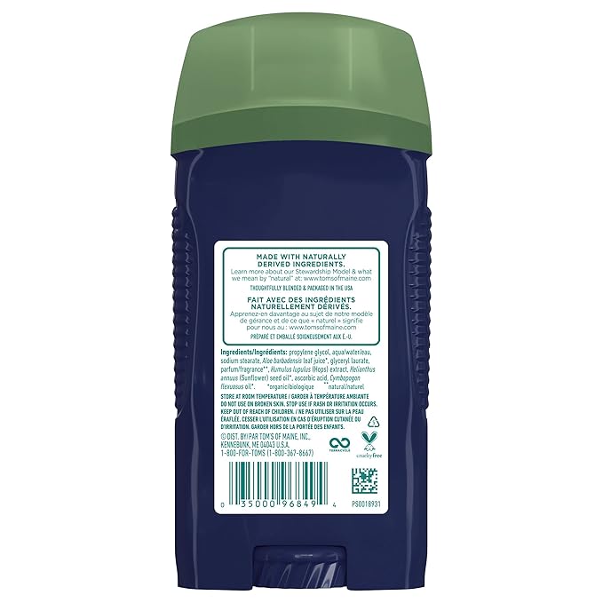 Tom's of Maine Long-Lasting Aluminum-Free Natural Deodorant for Men, North Woods, 2.8 oz. 3-Pack (Packaging May Vary)