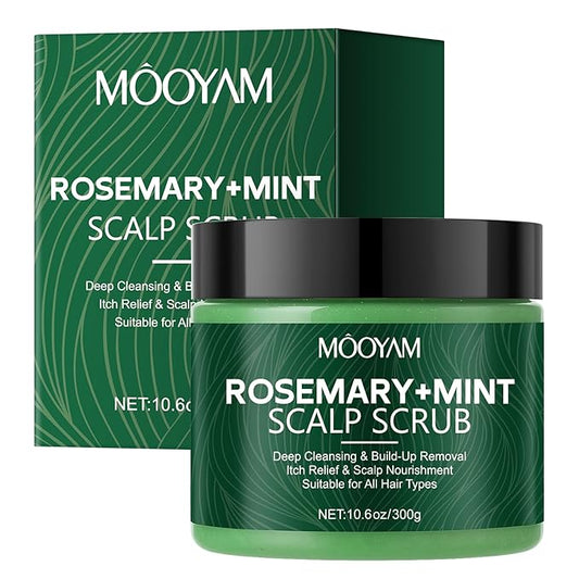 Scalp Scrub with Rosemary & Mint, 2-in-1 Exfoliating Shampoo for Hair Treatment, Includes Silicone Scalp Massager, Removes Buildup & Dandruff, 10.6oz