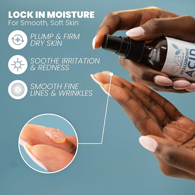 Eva Naturals Pure Hyaluronic Acid Serum For Face - Facial Serum - Wrinkles and Fine Lines - Perfect Hydrating for Face and Dry Skin - Pairs with Vitamin C Serum (2 Oz)