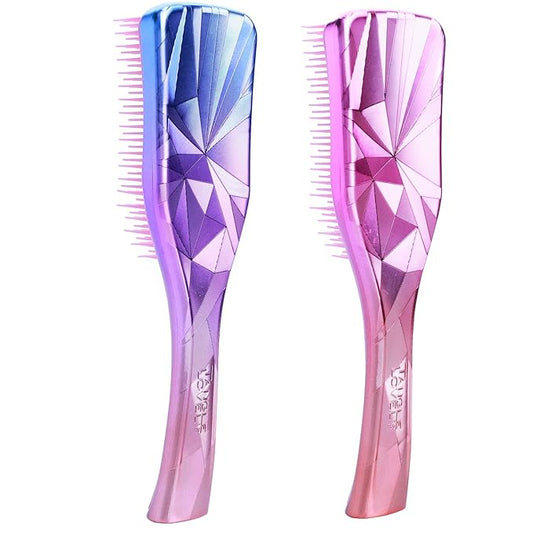 Detangler Hair Brush for Adults & Kids (2 Count)- Natural, Curly, Straight, Wet or Dry Hair, Three Layer Comb Structure, Massages Scalp (Purple + Pink)