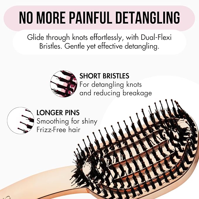 MOYOKO Detangling Brush for Fine, Wavy, Straight, Curly, and Thick Hair - Vented No-Pull Detangler (Rose Gold Chrome)