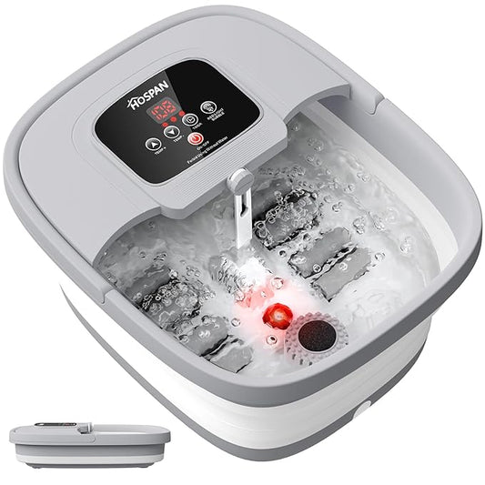 HOSPAN Collapsible Foot Spa with Heat, Bubble, Red Light, and Temperature Control, Foot Bath Massager with 8 Shiatsu Massage Rollers, Pedicure Foot Spa for Relaxation and Stress Relief