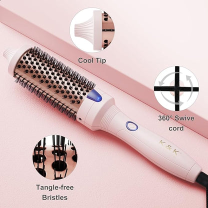 K&K 1.25 Inch Heated Curling Brush with Ceramic Tourmaline Ionic Technology - Volumizing Hot Brush for Root Volume & Loose Curls