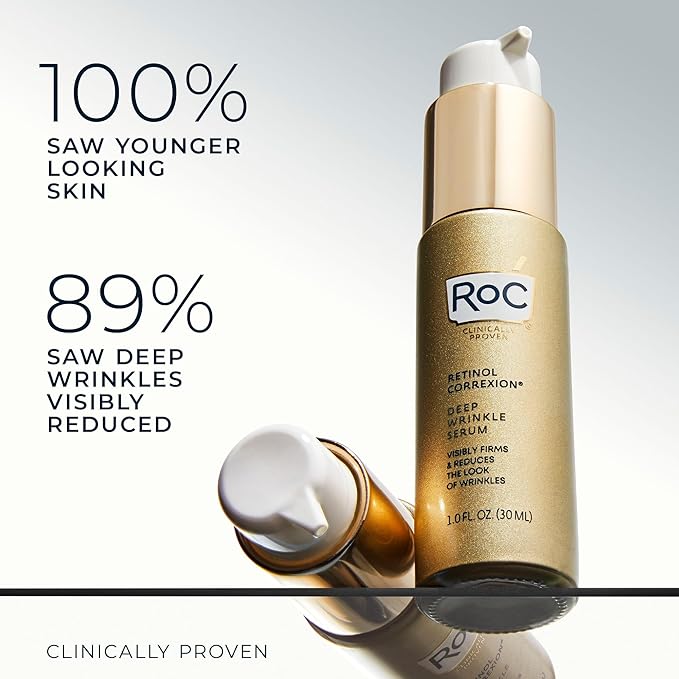 RoC Retinol Correxion Deep Wrinkle Retinol Face Serum with Ascorbic Acid, Daily Anti-Aging Skin Care Treatment for Fine Lines, Dark Spots, Acne Scars, 1 Ounce (Packaging May Vary)