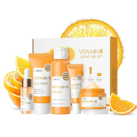 Skin Care Set Vitamin C Women Beauty Gift Sets Skin Care Kit with Cleanser, Toner, Serum, Eye Cream, Face Cream Travel Kit for Women Teen Girls Mom Daughter Birthday TSA-friendly Sizes 5pcs