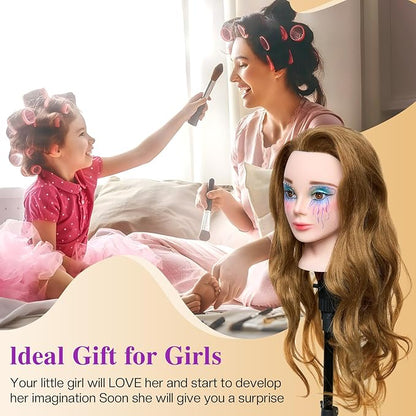 Neverland Beauty Mannequin Head with 80% Real Human Hair with Tripod Stand, 26 Inch Makeup Hairdressing Training Head Braiding Mannequin Head Manikin Styling Head Cosmetology Practice Doll Head