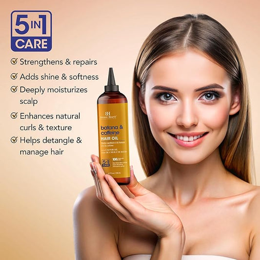 Botanic Hearth Caffeine & Batana Oil for Hair Growth Hair Oil (6.7 fl oz) | Revitalizing and Strengthening Hair Treatment for Fuller, Healthier-Looking Hair | Suitable for All Hair Types
