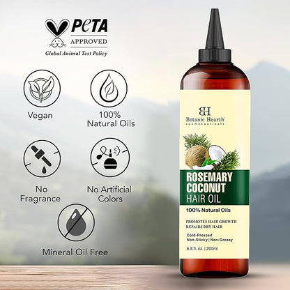 Botanic Hearth Rosemary, Coconut & Avocado Hair Oil with Biotin (6.7 fl oz) | Nourishing Hair Growth & Strengthening Formula | Promotes Healthy, Shiny Hair | Suitable for All Hair Types