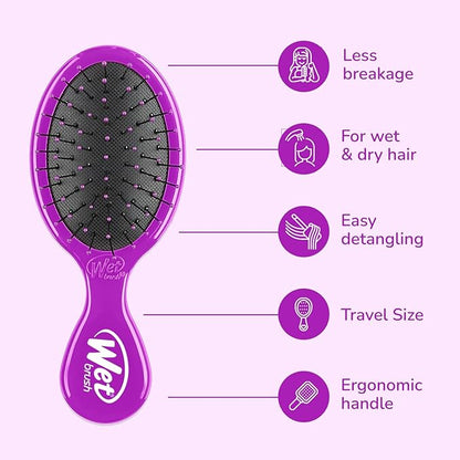 Wet Brush Mini Detangler Hair Brush, Purple, Detangling Travel Hairbrush, Ultra-Soft IntelliFlex Bristles Glide Through Tangles with Ease, Pain-Free, All Hair Types (2 Pack)