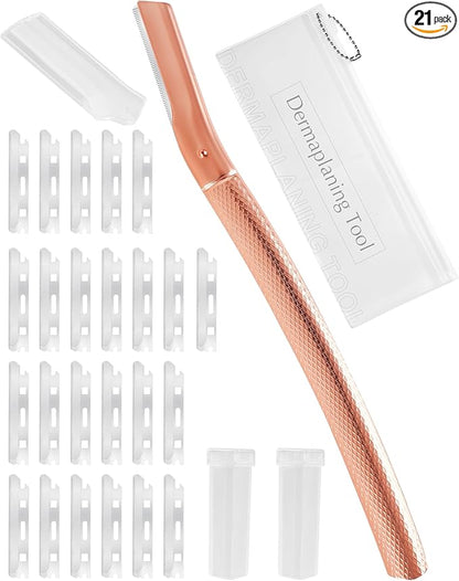 Dermaplaning Tool for Face Professional, Facial Razors for Women Face with 20 Blade Refills, Eyebrow Razor for Women and Men, Pink
