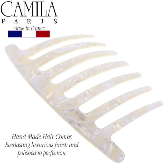 Camila Paris CP3185 French Handmade Side Comb Rounded, White, French Twist Hair Combs Decorative, Strong Hold Hair Clips for Women Bun Chignon Up-Do Styling Girls Hair Accessories Made in France