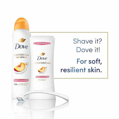 Dove Advanced Care Antiperspirant Deodorant Stick Peach & Chamomile Tea 4 Count for helping your skin barrier repair after shaving 72 hour odor control and all-day sweat protection 2.6 oz