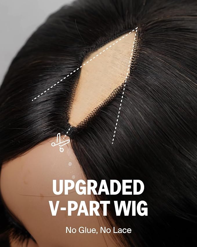 12A Glueless V Part Wig Human Hair 200% Density Loose Deep Curly Wig Human Hair Half Wig U Part Wig No Sew In No Glue Beginner Friendly 18 Inch