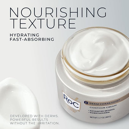 RoC Derm Correxion Neck Cream with Hyaluronic Acid and Advanced Retinol to visibly Tighten & Lift Horizontal Neck Lines, Facial Moisturiser to Contour Face, Neck + Jaw, (1.7 oz) with Retinol Packette