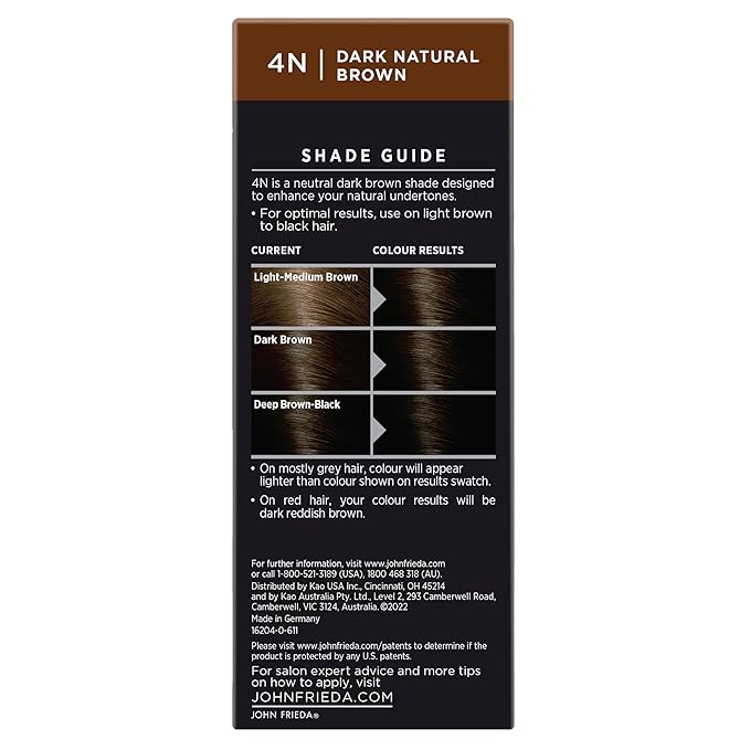 John Frieda Precision Foam Colour, Dark Natural Brown 4N, Full-coverage Hair Color Kit, Anti-Fade Gray Coverage, Deep Color Saturation Hair Dye, 1 Application