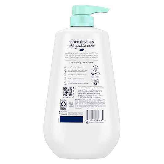 Dove Body Wash with Pump Sensitive Skin For 24hr Lotion-Soft Skin Moisturizing Skin Cleanser Gentle Hypoallergenic Formula with No Sulfates No Parabens 30.6 oz