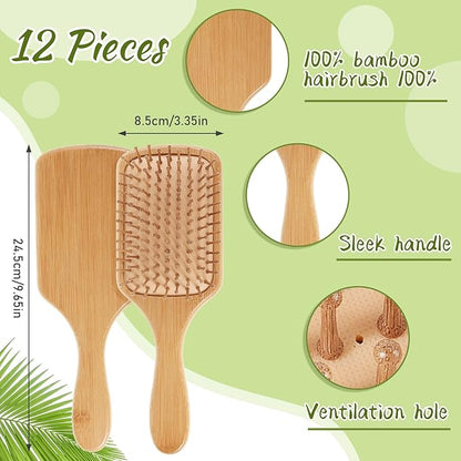 Tessco for you 12 Pcs Bamboo Hair Brushes for Women Bulk Wooden Paddle Brush Scalp Massage Bamboo Bristles Anti Static Men Engraving DIY Gift for Father's Day Wedding(Natural,9.65'' X 3.35'')