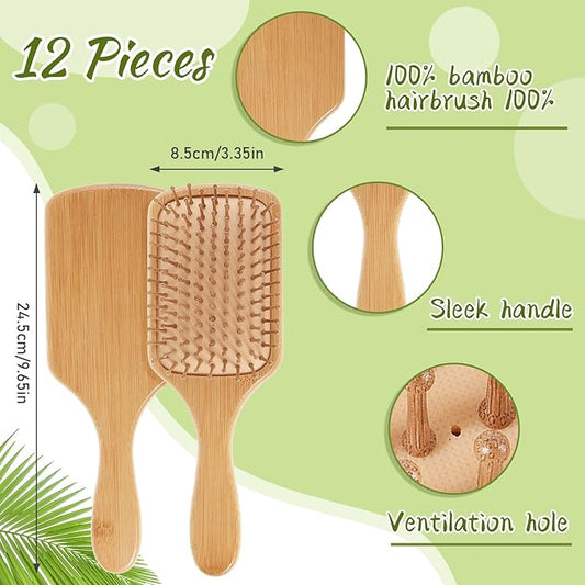 Tessco for you 12 Pcs Bamboo Hair Brushes for Women Bulk Wooden Paddle Brush Scalp Massage Bamboo Bristles Anti Static Men Engraving DIY Gift for Father's Day Wedding(Natural,9.65'' X 3.35'')
