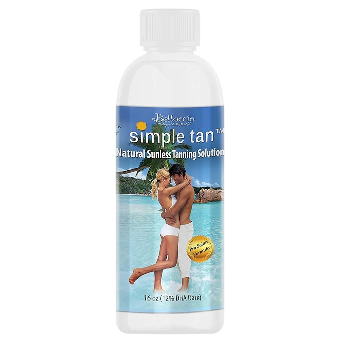Belloccio Simple Tan Pint Bottle of Professional Salon Sunless Tanning Solution with 12% DHA and Dark Bronzer Color Guide