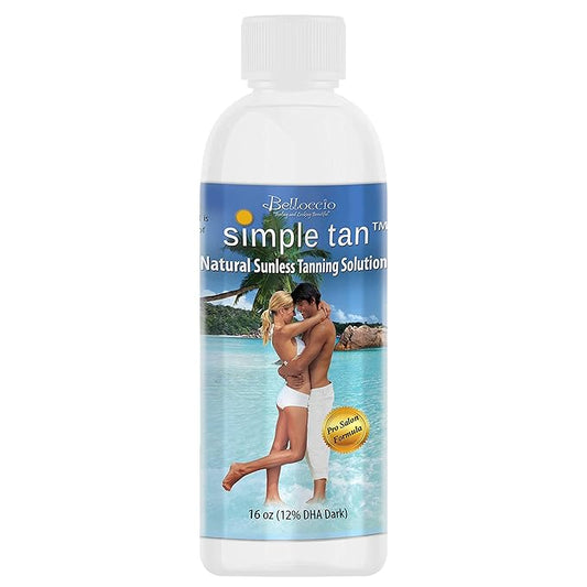 Belloccio Simple Tan Pint Bottle of Professional Salon Sunless Tanning Solution with 12% DHA and Dark Bronzer Color Guide