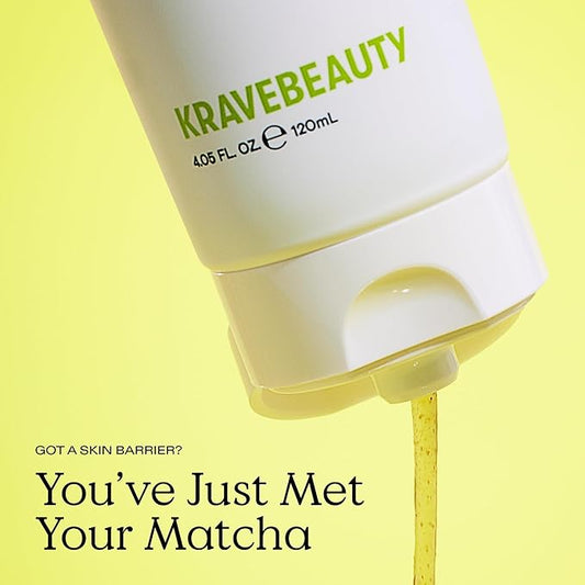 KraveBeauty Matcha Hemp Hydrating Cleanser - Daily Gentle Non-Stripping Face Wash Enriched with Matcha and Hemp Seed Oil, for All Skin Types, Vegan and Cruelty Free, 4.05 fl oz