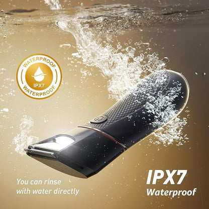 Body Hair Trimmer for Men: Pubic Hair Trimmer with Mirror & LED Light - Electric Ball Shavers with Ceramic Blades & Travel Lock - Body Groomer IPX7 Waterproof Wet/Dry Use for Groin/Legs/Chest